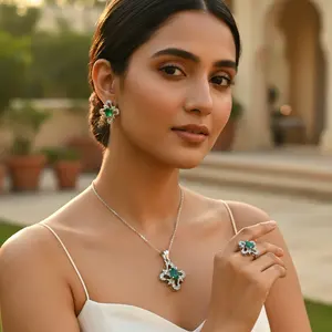 Ensemble de bijoux en argent 925 avec émeraude pour femmes, plaqué rhodium, matériau platine, style religieux, idée de cadeau pour fiançailles, anniversaire - Product Image 3