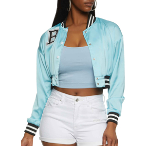 Top Trending Satin Varsity Cropped Breathable Jacket for men and women with <b>Nylon</b> Short Dyed for Autumn men's jackets - Product Image 3