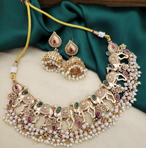 Ethnic Best Quality Antique Finish Designer <b>Gold</b> Plated Temple Necklace <b>Set</b> With <b>Earrings</b> For Special Occasion For Women - Product Image 2