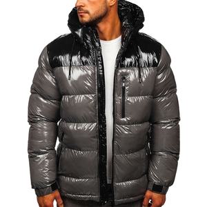 Vêtements d'hiver pour hommes de qualité supérieure en gros, mode streetwear, col montant brillant, rembourrage en coton, logo sur le devant, séchage rapide - Product Image 3