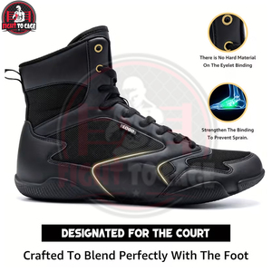 Chaussures de boxe à lacets légères et respirantes de couleur unie noire, soutien de la cheville élevé, dessus en cuir véritable, logo personnalisé - Product Image 3