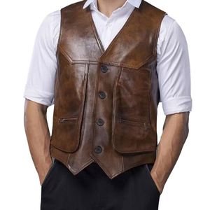 New Top Quality Fashion Wear 2025 High Quality Leather <b>Vests</b> Breathable Customized Good Quality Top Design Leather <b>Vest</b> - Product Image 1