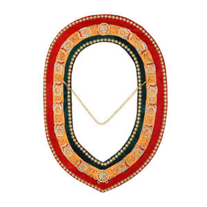 Masonic Shriners Chain Collar Tricolor Backing con diamantes de imitación dorados grabados en cadena de metal Servicio OEM - Product Image 1
