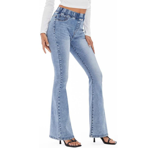 Pantalon en denim léger et respirant de qualité supérieure avec logo personnalisé pour femmes, élastique, décontracté, de grande taille, vente en gros - Product Image 3