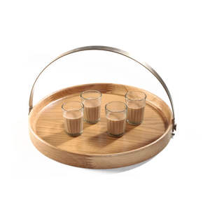 Plateau en bois design pour cadeaux de mariage plateau de service décoratif en bois imprimé lotus aspect brillant - Product Image 4