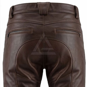 Pantalon en cuir classique pour motards, avec protections pour les genoux, poches latérales et fermetures éclair robustes pour la conduite à moto - Product Image 3