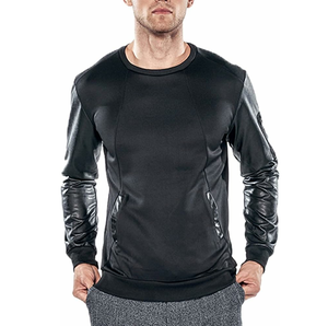 Sudadera personalizada de fabricante para hombre con mangas de cuero sudaderas con mangas de cuero transpirables - Product Image 1