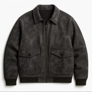 Veste en cuir d'hiver pour homme avec col montant et logo frontal, séchage rapide et respirante - Product Image 2