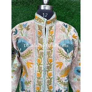 Suzani Hand Embroidery <b>Women's</b> Party Wear for Spring and Autumn Unisex Cotton Soft <b>Velvet</b> Jacket <b>Coat</b> Winter Boho Hippies - Product Image 4