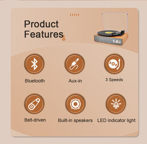 Профессиональный виниловый мини-проигрыватель граммофона с логотипом на заказ, Bluetooth, оптом - Product Image 6