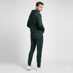Conjunto Deportivo de Fábrica, Talla Grande, Sudadera con Capucha Verde Oscuro con Cierre y Pantalones Deportivos para Hombre - Product Image 6