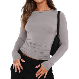 เสื้อกีฬาลายสก็อตสำหรับผู้หญิง ระบายอากาศได้ดี ซับเหงื่อ แขนสามส่วน ผ้าตาข่าย เสื้อยืดผ้าฝ้ายผสมใยไผ่ ทรงปกติ สำหรับฤดูใบไม้ร่วง - Product Image 2