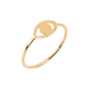 Anel de olho do mal para mulheres, joias da moda de cor sólida 14k, ouro amarelo, delicado