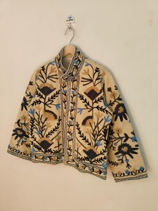 Veste en coton brodée de style chinois, col mandarin, motif floral, manches trois quarts, vêtements d'extérieur décontractés pour adultes, vêtements d'automne - Product Image 4