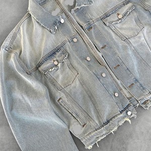 Custom Men Vintage Washed Frayed Hem <b>Denim</b> <b>Jacket's</b> OEM Customized <b>Cropped</b> <b>Denim</b> <b>Jacket's</b> Unisex - Product Image 3