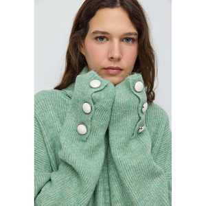 Pull en maille décontracté de qualité supérieure Mega Merchant pour femmes, 100% acrylique, col roulé, respirant, longueur longue, hiver, automne, fleurs - Product Image 3