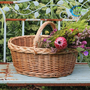 Panier de campagne vintage en rotin tissé à la main écologique idéal pour panier de pique-nique cadeau oeuf de Pâques avec poignée du Vietnam - Product Image 3
