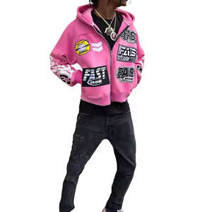 เสื้อครอปแบบมีฮู้ดสำหรับผู้ชายเสื้อผ้าฟรายซ์ฟอกสีกรดเสื้อผ้าฟรายซ์เทอร์รี่เฮฟวีเวต450 GSM โอเวอร์ไซส์มีซิป - Product Image 5