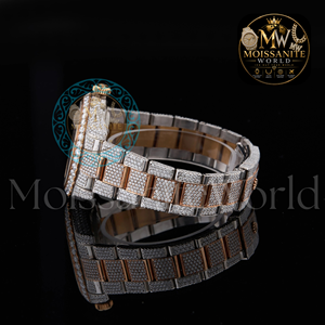 Montre de luxe unisexe avec diamants, boîtier en acier inoxydable 40 mm, mouvement à quartz analogique, cadran à chiffres romains, fermoir déployant - Product Image 3