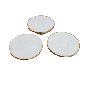 Luxury White Marble <b>Coaster</b> Set Handmade Stone <b>Drink</b> <b>Coasters</b> With Gold Brass Rim Best Quality Home Kitchen Gift Item - Product Image 3