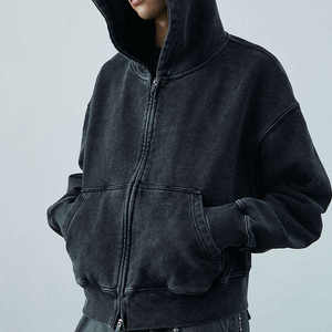 Chaqueta con capucha lavada suelta de estilo corto personalizado Heavyweght 500GSM algodón francés Terry ácido lavado sudaderas con cremallera de gran tamaño - Product Image 2