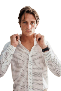 Camicia da uomo in cotone 100% 3D digitale stampata micro geometrica modello astratto seguendo il Made in Italy tradizione vintage - Product Image 6