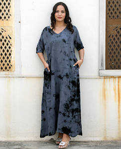 Breezy and Relaxed Women Summer <b>Beach</b> Tie Dye Long <b>Kaftan</b> Short Sleeves <b>Beach</b> Women Regular Size V Neck With Side Pockets Dress - Product Image 4
