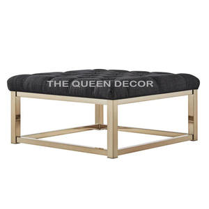 Meuble moderne, table basse ronde en acier inoxydable avec base dorée et dessus en marbre, table basse pouf pour salon - Product Image 3