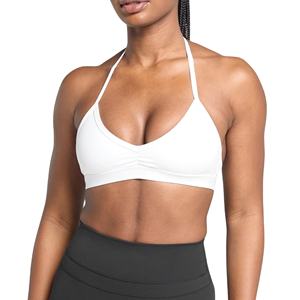 Women's Plus Size Simple <b>Halter</b> <b>Neck</b> <b>Sports</b> <b>Bra</b> Ruched Front Plunge V Open Back Yoga Gym Activewear Wirefree Light Support - Product Image 1