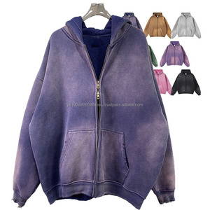 Sweat à capuche zippé personnalisé en tissu chiné délavé à l'acide, effet vieilli, délavé au soleil, en molleton épais double zip pour homme - Product Image 1