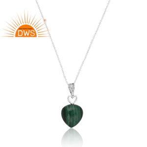 Venta caliente plata esterlina oxidada malaquita natural piedras preciosas colgante collar joyería fabricante - Product Image 4