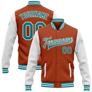 Chaqueta Bomber de Dos Tonos Personalizada de Invierno Informal al por Mayor Directo de Fábrica, Color Negro, Naranja de Texas y Blanco, con Botones a Presión, Estilo Universitario - Product Image 6