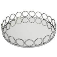 Plateau miroir rond luxueux avec cadre métallique chic, parfait pour la décoration des fêtes, les mariages ou les événements.