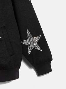 Sweat à capuche noir pour homme avec logo personnalisé, design 2025, strass, haute qualité, luxe, surdimensionné, avec strass - Product Image 3