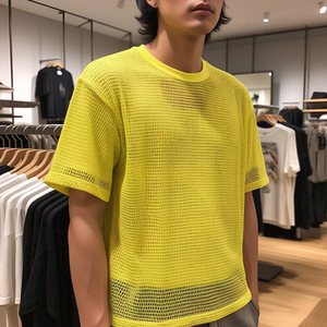 Crew Neck Sheer Mesh T <b>Shirts</b> Men Women Fishnet <b>Swim</b> Beach Wear Tee <b>Shirt</b> Street Style Drop Shoulder Mesh T-<b>Shirts</b> Unisex - Product Image 3