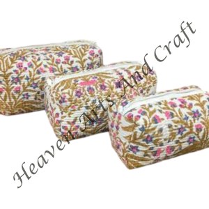 Coton matelassé pour trousse de toilette ensemble 3 blocs gris fil impression fermeture à glissière à la mode lavage sacs et étuis à cosmétiques - Product Image 2