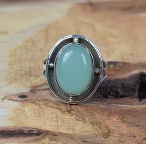Lujoso anillo hecho a mano joyería 925 plata esterlina Aqua Calcedonia piedra preciosa niñas anillo piedra preciosa anillo 925 sello plata esterlina - Product Image 4