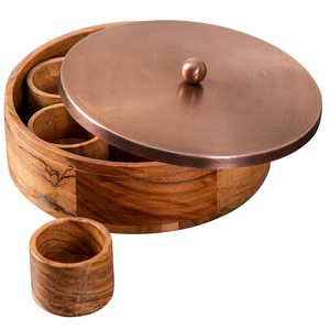 Boîte Masala en bois pour cuisine Masala Dabba pots à épices boîte de rangement avec couvercle en métal et cuillère pour épices de cuisine - Product Image 2
