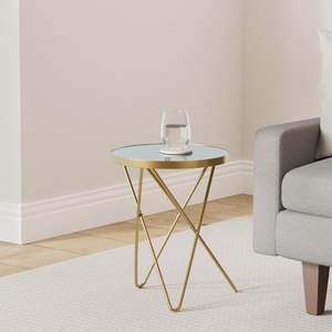 Gold <b>Stainless</b> <b>Steel</b> Round Mirrored End <b>Table</b>: Assembled Tripod Accent <b>Table</b> - Product Image 2