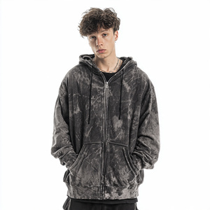 Acid <b>Wash</b> Baggy Zipper Hoodie <b>Men</b> 500 GSM Fleece Hooded Top <b>Mens</b> Winter Wear Vintage Washed Hoodies <b>Men's</b> - Product Image 1