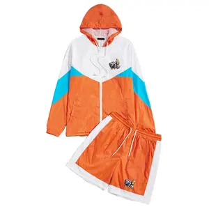 Conjunto de calças de moletom com capuz para jogging, calças de carga unissex, conjunto de 2 peças com desenho, corta-vento elástico, mais vendido