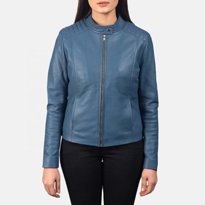Chaqueta de moto de estilo informal de invierno de alta calidad para mujer 2025, chaqueta de cuero genuino con cuello levantado, lona teñida, impermeable a prueba de viento - Product Image 2