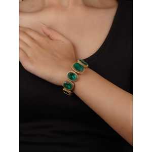 Pulsera de Cristales Coreanos AAA+ Chapada en Oro con Cierre de Gancho, Color Verde, 1 Pieza, Estilo CZBRAC132GR con Cuentas Finas - Product Image 2