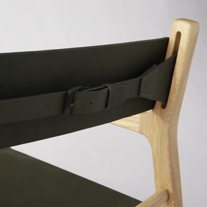 Silla de comedor con brazos, hecha de madera maciza de teca con asiento y respaldo de cuero, color madera natural, para uso en interiores y exteriores. - Product Image 6