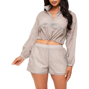 Streetwear Ensembles coupe-vent et veste pour femmes Ensemble 2 pièces avec fermeture éclair sur le devant Ensemble coupe-vent personnalisable pour femmes - Product Image 1