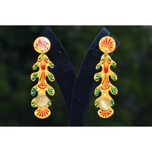 Pendientes de aro dorados para niñas y mujeres, partywear meenakari tradicional, con pasador de latón - Product Image 3