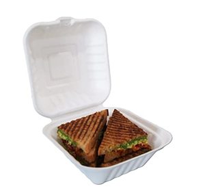 Passe au micro-ondes 6x6 pouces Plats et assiettes en bagasse de canne à sucre 450ml Boîtes à hamburger résistantes à la graisse à emporter chauds et froids 2025 - Product Image 1