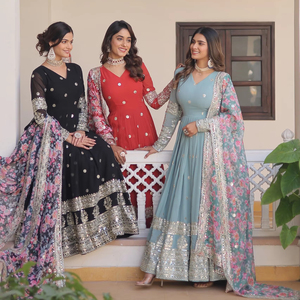 Vestido étnico tradicional de boutique India más vendido con Dupatta Georgette Ropa de fiesta de invierno exclusiva Alta demanda - Product Image 1