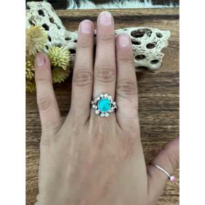 Navajo Handmade Fine Jewelry <b>Statement</b> <b>Ring</b> with Natural Kingman Turquoise & Sterling <b>Silver</b> Size 9 Everyday Wear - Product Image 2