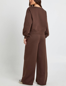 Conjunto de Pantalones Deportivos de Pierna Ancha para Mujer, Estilo Modesto y Sexy, Sudadera Holgada de Lona y Algodón, Antibacteriana, Ropa Deportiva Informal de Invierno, Conjunto de 2 Piezas - Product Image 5